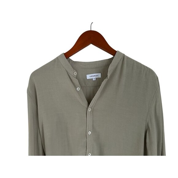 VENROY Linen Blend Button-up henley shirt tunic long sleeve pale sage  Size Med - Picture 3 of 10